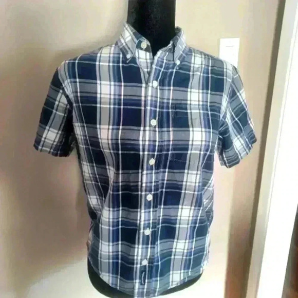 Abercrombie and Fitch Boys Blue and White Plaid Button Down Shirt M - Picture 2 of 11